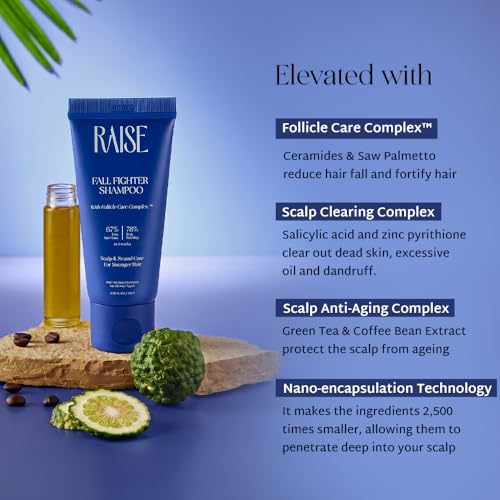 Image of Raise Fall Fighter Anti Hair Fall Shampoo | Reduces Hair Loss by 67% in 6 Weeks | Enriched with Ceramides & Patented Follicle Care Complex | Fuller, Thicker Hair | SLS & Paraben Free | 30ml
