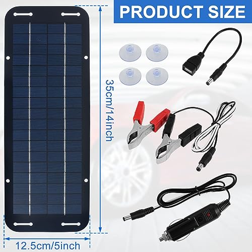 Image of Solar Panel Kit - 12V Solar Trickle Charger, IP65 Portable Solar Powered Charger Kit with 4 Suction Cups, High-Efficiency Car Battery Charger Maintainer for Car RV Boat Motorcycle