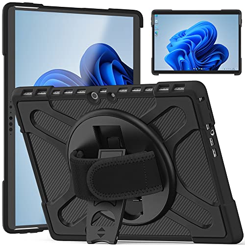 ZenRich Surface Pro 8 Case 13 inch 2021 zenrich Rugged Case for Surface Pro 8 with 360 Rotating Kickstand and Hand Strap Heavy Duty Shockproof Compatible with Type Cover Keyboard-Black