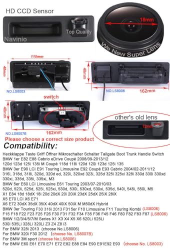 Image of 1280*720 Car Rear View Camera Parking Reverse Camera replacement for BMW 1 /2 /3 /4 /5 /7 /M Series X1 X3 X4 X5 X6 F18 F15 F35 F45 F30 F31 F34 F30 F31 F10 F11 F26 F25 F15 520Li 525Li 530i 535Li 328Li 320Li