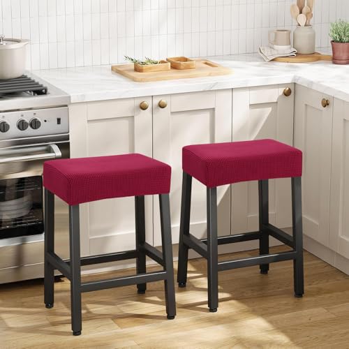 Image of YISUN Stool Covers Rectangle - 2 Pack Stretch Waterproof Saddle Seat Cover Counter Bar Stools Bar Chairs Covers Kitchen Island Chairs Cushion Protector (2, Wine Red)