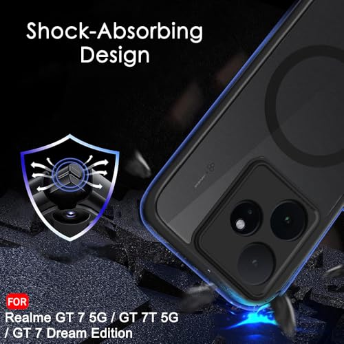 Image of TheGiftKart Hybrid Shockproof Back Cover Case for Realme GT 7 5G / GT 7T 5G / GT 7 Dream Edition Compatible with MagSafe | Hard Back Cover Case (PC & TPU, Translucent Smoke Matte Back, Black Sides)