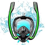 Full Face Snorkel Mask,Double-Tube Dry Top Diving Mask 180°Panoramic Anti-Fog & Anti-Leak with...