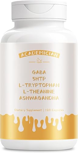 Ashwagandha Suplementos con GABA Suplemento L-triptófano Cápsulas 5-HTP L-teanina - 120 unidades