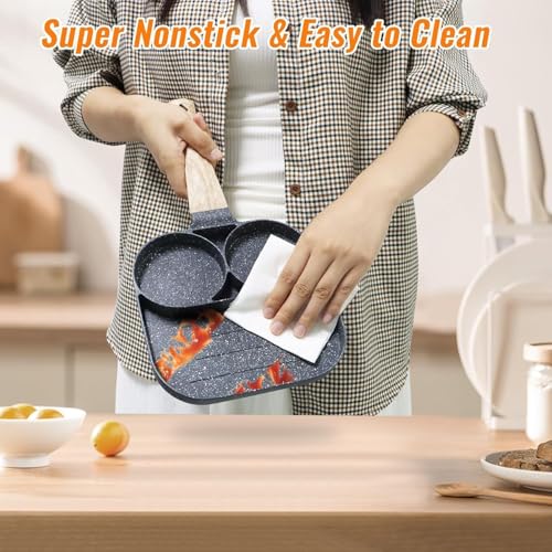 Image of Non Stick 3 Hole Fry Pan - Ceramic Frying Pan with Nonstick Coating - Kadai Fry Pan for Egg Cookware - Multi-Purpose Nonstick Frying Pan (Black A, 17cm)