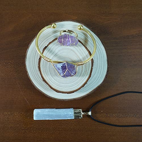 soulnioi Healing Crystal Natural Energy Amethyst Crystal Irregular Raw Stone Rough Stone Set-Ring Bracelet Gypsum Pendant Necklace Each One for Yoga Reiki Meditation - Image 2