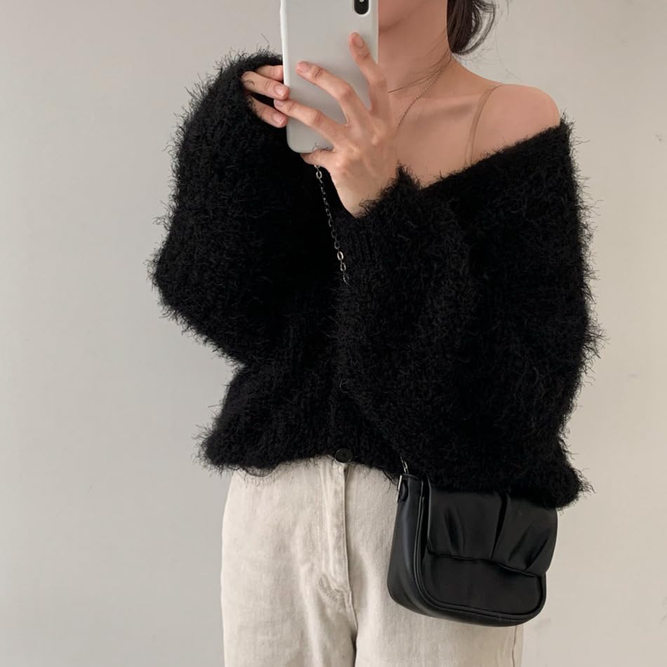 Mohair Cardigan for Women - Fuzzy Open Front Oversized Faux Fur Coquette Sweater2