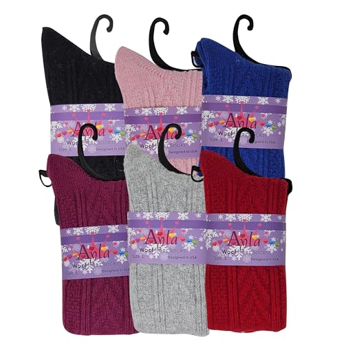 Ayla Girls Socks, 6 Pack Cable Knit Wool Boot Socks (Little Girls & Big Girls)2