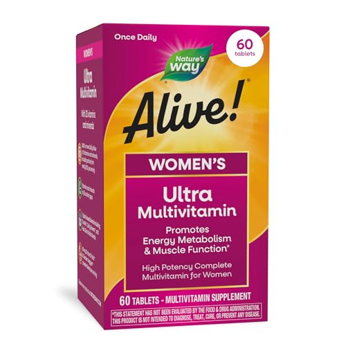 Nature's Way Alive! Ultra Multivitamin for Women, Complete Daily Women's Vitamins, High Potency Formula, Promotes Energy Metabolism and Muscle Function*, Vitamin A, C, D, Methylated B12, 60 Tablets