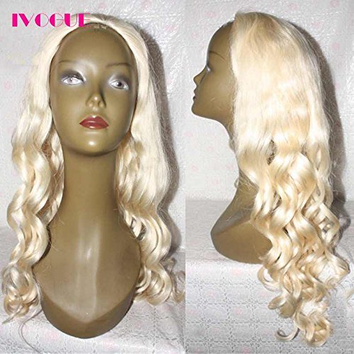 #60 Bleached Blonde Wavy Human Hair Half Wigs Soft European Hair 3/4 Half Wigs Human Hair Body Wave None Lace Wigs with Combs or Clips Best 7A Hair (22inch, 60)