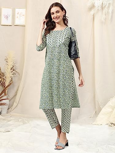 Image of MIRCHI FASHION Pure Cotton Straight Kurta Set for Women with Pant | Printed Kurta Pant Set | Ethnic Office Wear Kurta Set with Trouser