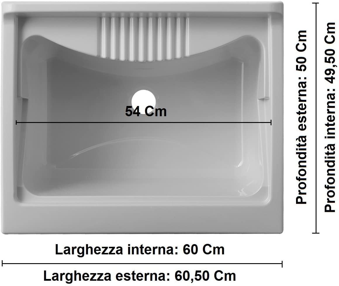 Negrari Lavatoio in Resina PVC per ambienti umidi, Resistente nel tempo, Kit di scarico incluso, L60 x P50 x H85, Bianco