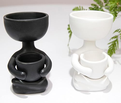 Miniatura 3 de URMAGIC 2 macetas con forma de humana maceta de cerámica suculenta de 4 x 3 pulgadas con agujeros de drenaje estatuas humanas sentadas y de pie