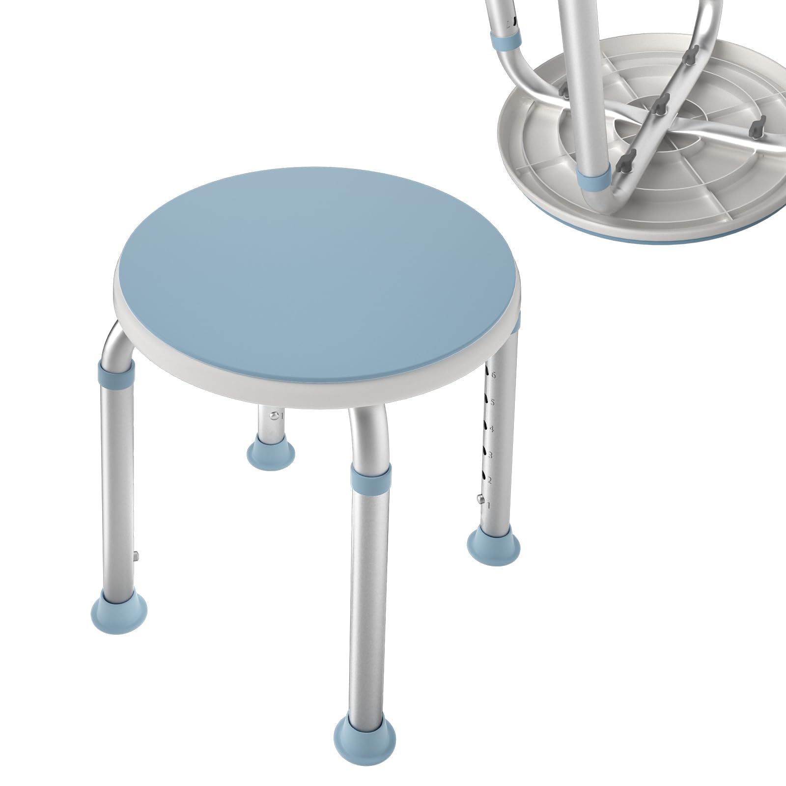 HENGMEI Taburete de Ducha Giratorio 360° para baño, Altura Regulable, para Ducha, Asiento de baño
