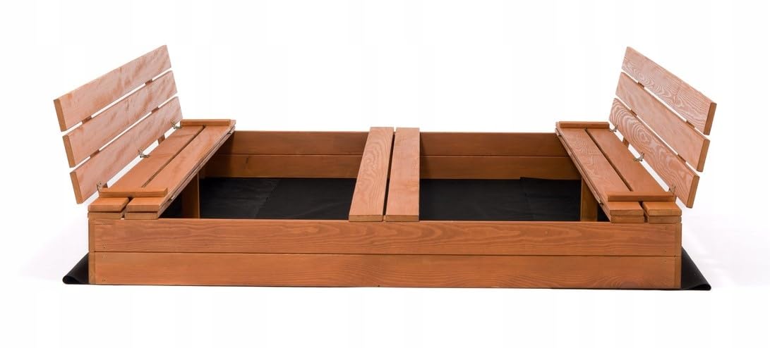 Sandkasten 160x160 cm Imprägniert Sandbox mit Abdeckung Sitzbänken Deckel Plane Sandkiste Holz Kiefer Sandkastenvlies XL XXL