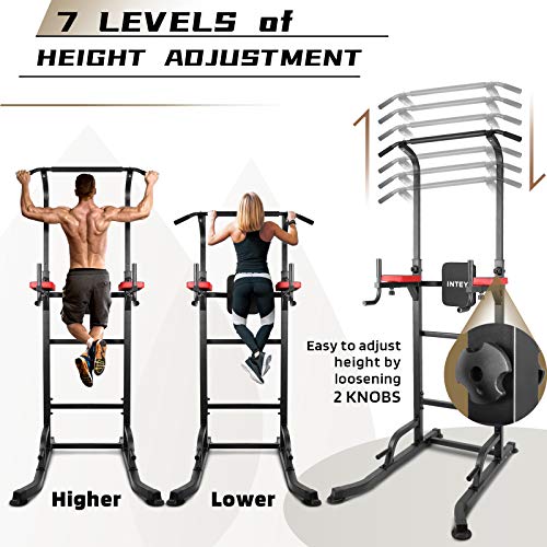 INTEY Power Tower Workout Dip Station Pull Up Bar for Home Gym Strength Training Fitness Equipment 2020 Newer Version