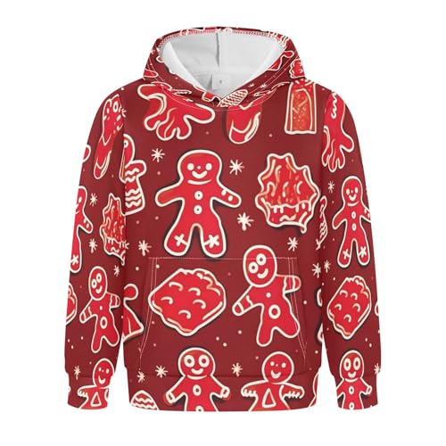 Kids Hoodies Sweaters Christmas Gingerbread Man Hooded Sweatshirts with Big Pockets for Boys Girls B0400408