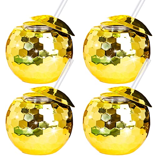 Ujuuu 4 Pieces Disco Ball Cups Disco Ball Tumbler Disco Flash Ball Cocktail Cup With Lid And Straw Party Supplies Wine Cocktail Drinking Syrup Tea Bottle (Gold) #TOP19
