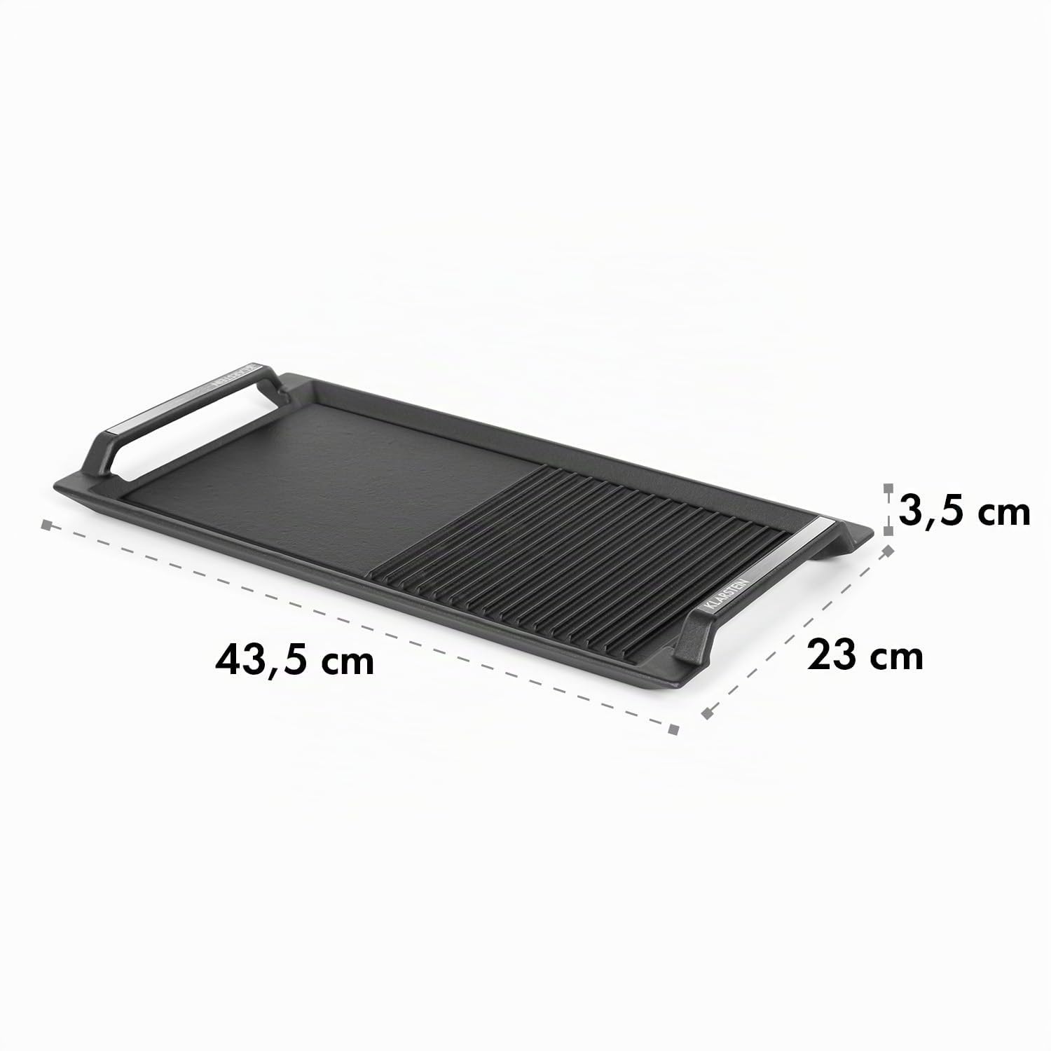 Klarstein Delicatessa - Plaque de grill, Plaque de cuisson pour tables à induction, Accessoire, Surface: 43,5 x 23 cm, Moitié-moitié: plancha et rainures de grill, Revêtement antiadhésif, Fer, noir
