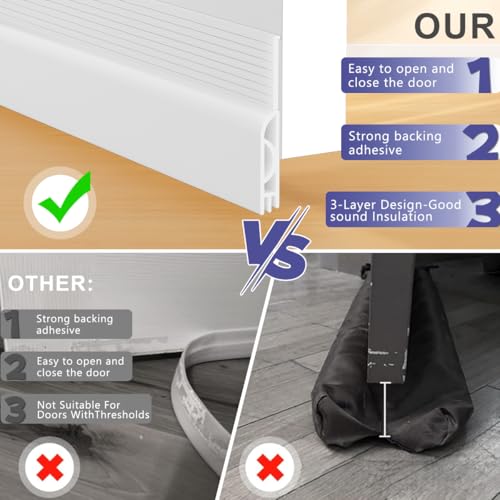 Image of Door Draft Stopper, Adjustable Door Sweep, Silicone Weather Stripping, Under Door Gap Filler, White, 39 inch