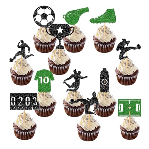 Adornos para tartas de fútbol - Pinchos 2D - 12 brochetas para cupcakes de alimentos, para fiestas de cumpleaños, eventos, juegos, hogar, escuela, pastelería, hombres, niños, fans