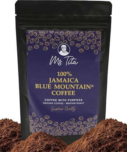 Ms. Tita - 100% Jamaica Blue Mountain Coffee 57g - Medium Roast Ground Coffee - JACRA Certified Origin Farmer-Owned - Freshly Roasted in UK Smooth Caramel Notes Superior Quality