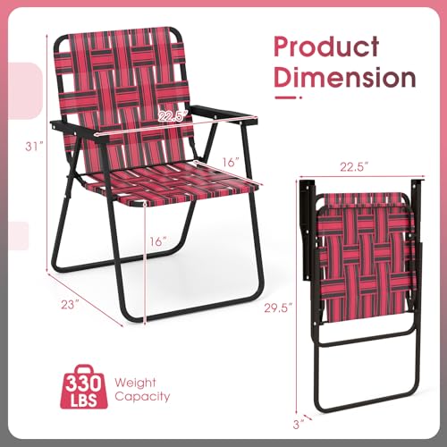 Image of Giantex 2-Pack Beach Chairs for Adults, Camping Chair with Steel Frame, Webbing Design, Lightweight Folding Directors Chair for Outdoor, Patio, Fishing, Yard, Poolside Lawn (Red)