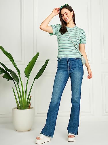 Image of Modeve Women Striped Half Sleeves Top for Summer