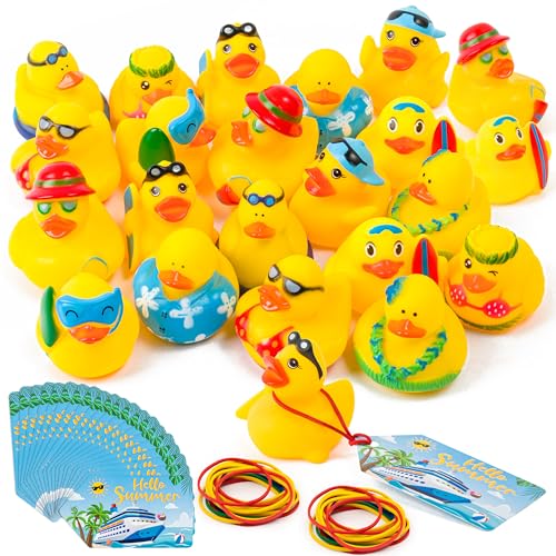 H1vojoxo Summer Beach Rubber Ducks - 20 Set Summer Surfing Rubber Duckies for Cruise Ship Novelty Funny Bathtub Duck Tags Kit for Swimming Pool Baby Shower Goodie Bag Fillers Birthday Party Favor Gift