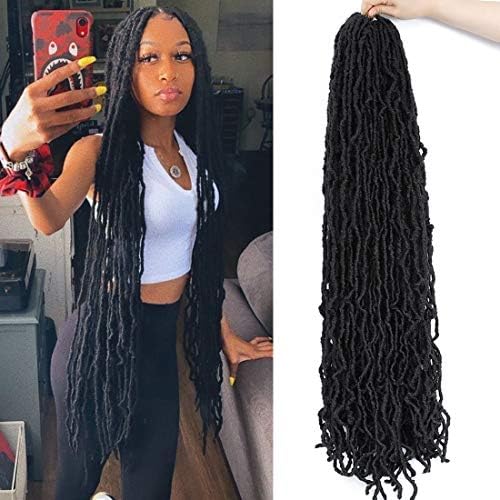 Soft New Faux Locs Super Long Goddess Crochet Hair Pre Looped Natural Braid Curly Wave Braiding Hair（36inch #1b 6packs)…