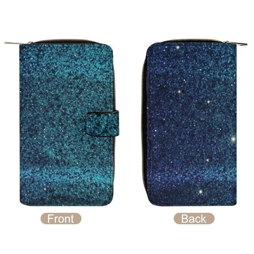 Fashionable Large-capacity Teal Glitter Printed Leather Multifunctional Wallet for Men And Women, Multi-card Slot Business Casual Wallet3