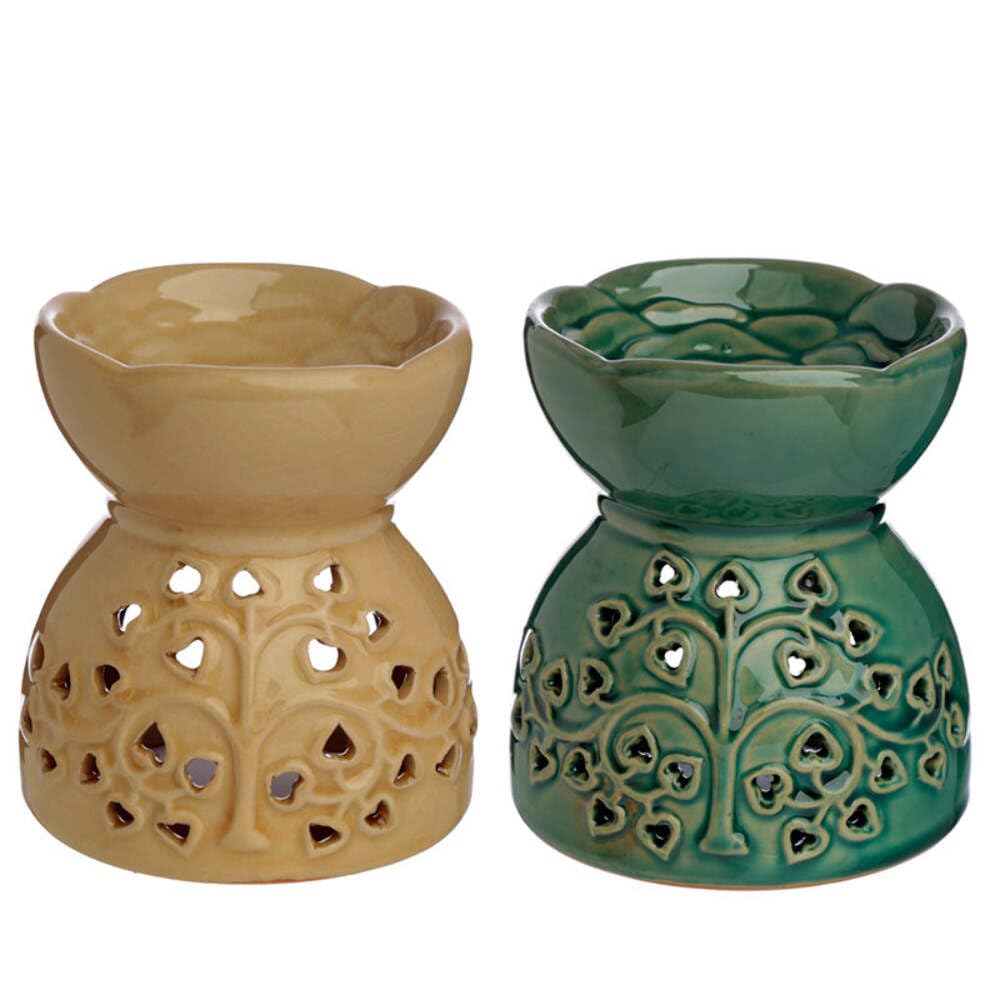 Puckator Eden Tree Pattern Ceramic Oil Burner -Ceramic -Living Room Accessories - Wax Liquidizer - Oil Burners For Essential Oils - Wax Burners - Scents Melter - Wax Melt Holder - Room Fragrance
