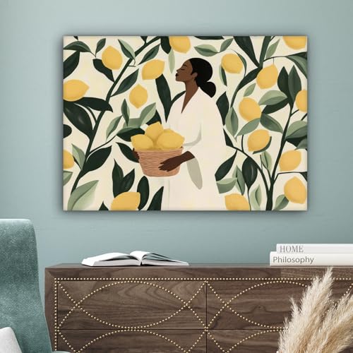 Toile photo peinture femme au panier de citrons pour illuminer votre cuisine - 5