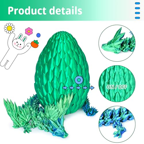 Winged Dragon Inside Surprise Egg Fun Collectible Toy Gift for Kids and Adults 3D Printed Fantasy Dragon Ideal for Christmas Easter Birthdays and Holiday Decorations (Christmas Green - Image 2