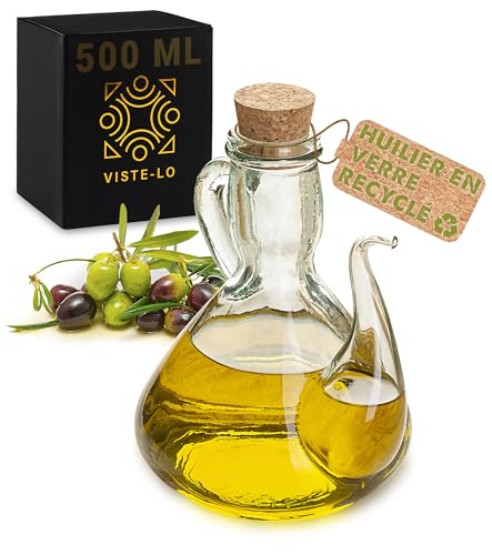 Huilier de cuisine en verre anti-goutte 500 ml Distributeur d'huile anti-taches en verre semi-artisanal rechargeable Bouteille en verre huile pour cuisine