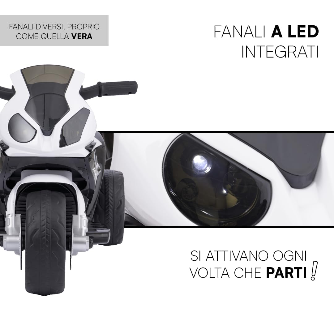 Baroni Toys Moto Elettrica per Bambini 1-3 Anni, BMW con Licenza Ufficiale, Moto Cavalcabile con Manubrio Sterzante, Pedale di Accelerazione, Fanali e Suoni, Ruote Tassellate, 66 x 37 x 44 cm, Nero