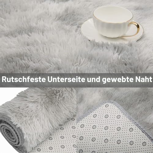 Pauwer Plüsch Shaggy Teppiche Seidig Glatte Pelzteppiche Moderne Indoor Plüsch Flausch Teppiche Anti-Rutsch-Spielmatte Bodenteppichmatte (Hellgrau, 80 x 160 cm) – Bild 4