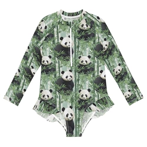Panda Animal Bamboo Girls Long Sleeve Rashguard Swimsuit UV Protection One-Piece Swimwear Bathing Suit B0402761