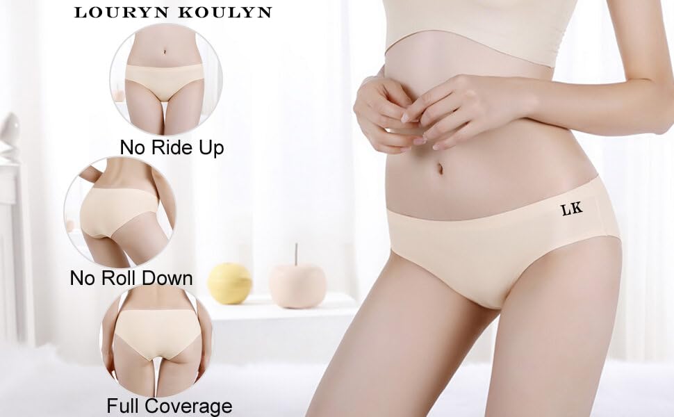 Image of No-Show Women's Panties:Women's (Multicolor) Seamless Hipster Ice Silk Panty Mid-Waist Laser Cut Underwear Seamless Panties