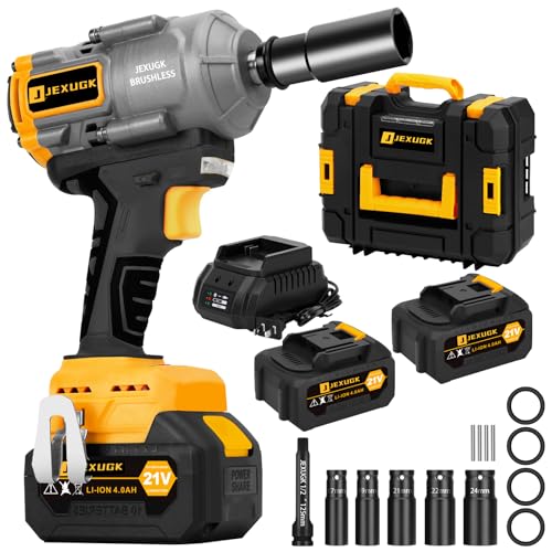 JEXUGK 1000nm 21V 1/2" 740ft-Lbs Brushless Impact Wrench With 2 X 4.0ah Battery
