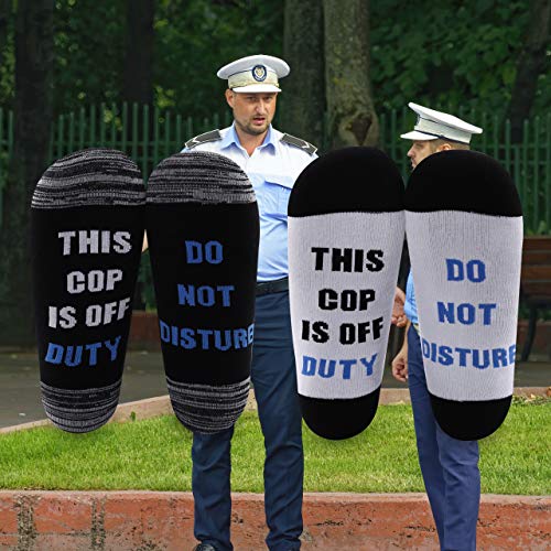 LEVLO 2 Pairs Police Officer Gift Do Not Disturb This Cop is Off Duty Socks for Men Policemen Father's Day Present4