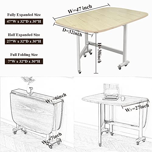 Rukulin Foldable Kitchen Table Dining Room Table Mobile Space Sav
