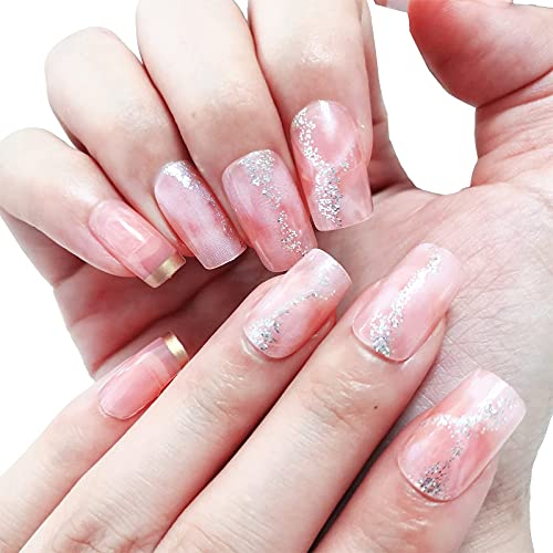 Addfavor 24Pcs Nude Fake Nails With Design French Press On Nails Short Square Acrylic Full Cover False Nails Tips For Women And Girls (Nude Pink) #TOP3