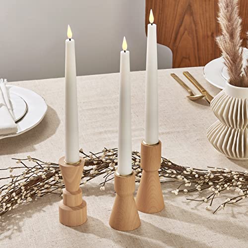 Lamplust Wood Candle Holders For Taper Candlesticks - 3 Pack Of Modern Wooden Candlestick Holders, Assorted Height, Brass Accents, Candle Holder For Wedding Centerpieces, & Valentines Day Decorations #TOP4