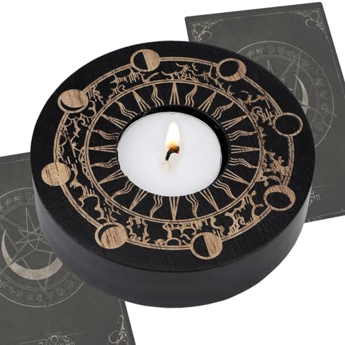 スペル キャンドル ホルダー、ティー ライト キャンドル ホルダー | ビスタプリント木製燭台ティーライト装飾,ウィッカンの呪文用品、チャイムを唱えるための儀式用キャンドルホルダー、儀式、呪文、通夜、ウィッカン