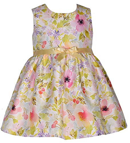 Bonnie Jean Girls Sleeveless Floral Shantung Easter Dress & Textured Knit Collared Yellow Coat 2-Piece Set2