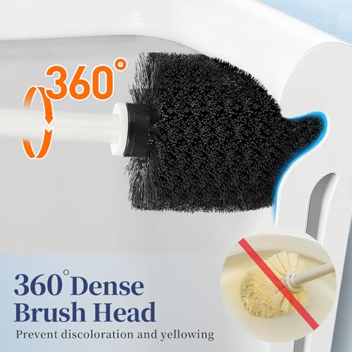 Image of Toilet Bowl Brush Holder Set: 2 Pack Modern Deep Cleaning Bathroom Toilet Scrubber with Caddy for Rv - Rim Decorative Accessories Cleaner Brushes for Toilet (C-White) 3