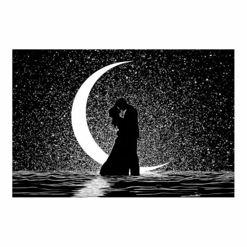 Poster starry crescent couple célébrant l'amour éternel pour décoration salon