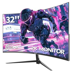 ZZA 32-Inch QHD Curved Gaming Monitor – 2K Resolution, 165Hz Refresh Rate, 1ms Response Time, FreeSync & G-Sync, HDR10, 122% sRGB Coverage, DP/HDMI, VESA Mount Compatible