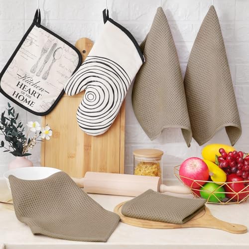 Image of Homaxy 100% Cotton Waffle Weave Kitchen Dish Cloths, Ultra Soft Absorbent Quick Drying Dish Towels, 12 x 12 Inches, 12-Pack, Tan